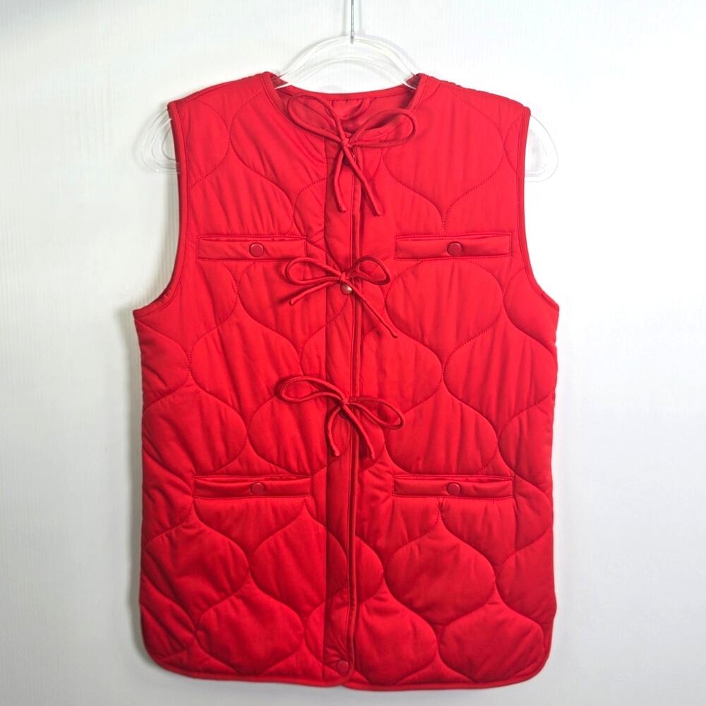 Anthropologie Avec Les Filles Red Quilted Bow Front Puffer Vest XS/S